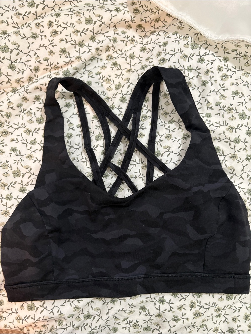 Lululemon Free to be Serene Black Camouflage Sports Bra